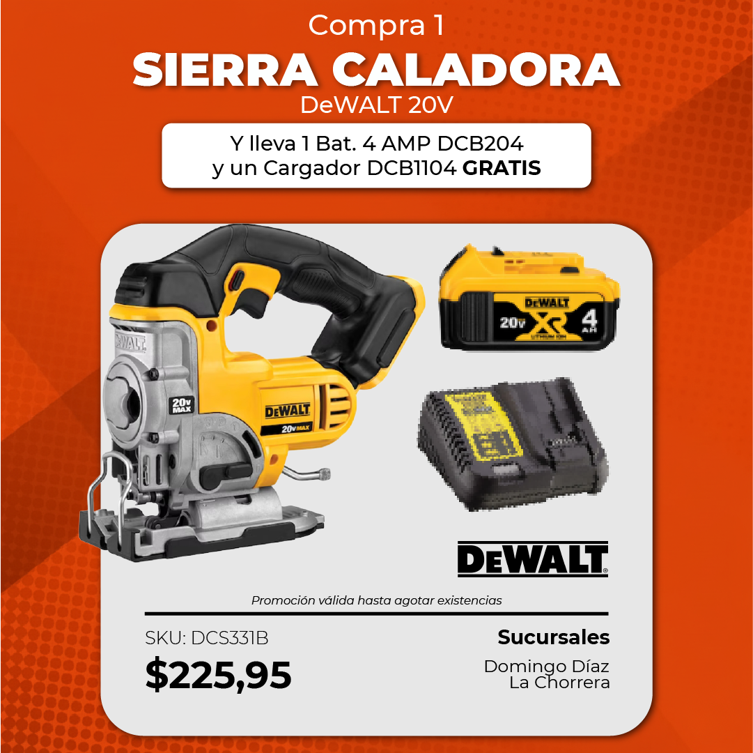 Sierra Caladora 20V + 1 Bat. 4AMP DCB204 + Cargador DCB1104