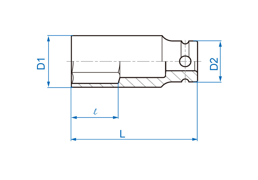 Socket de Impacto Largo 1/2" x 14 mm 6 Puntas