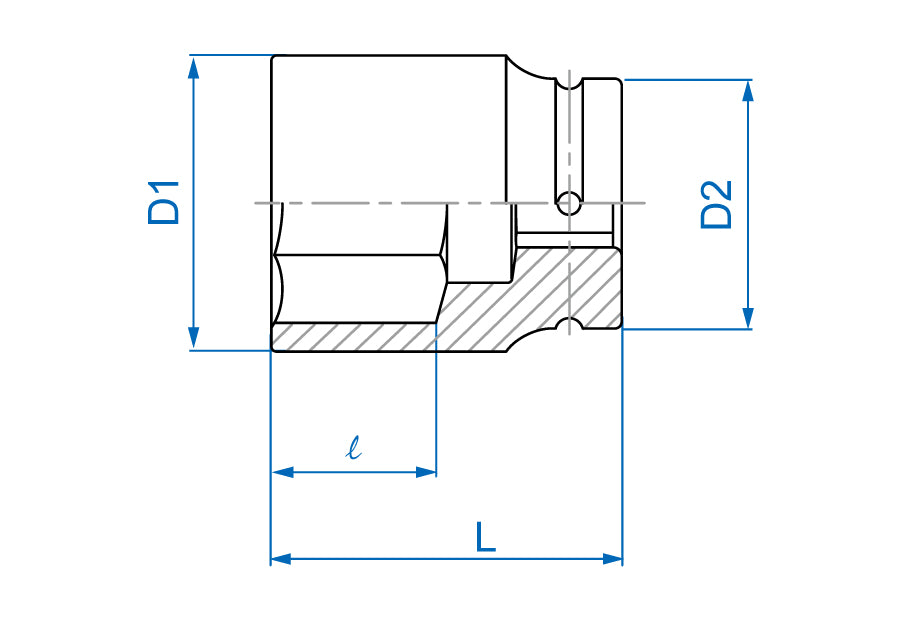 Socket de Impacto Largo 1" x 46 mm 6 Puntas
