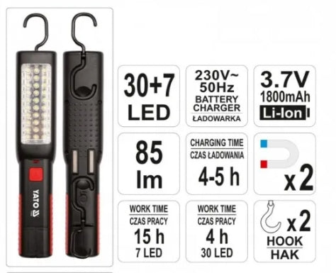 Lámpara Ajustable de Trabajo 30+7 LED 100 LM Yato