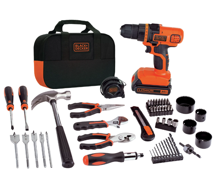 Taladro/Drill 20V + Kit de Herramientas para el Hogar 68 Piezas Black & Decker