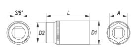 Socket Largo 3/8" x 21 mm 6 Puntas Yato YT-3835 - foto oficial fabricante