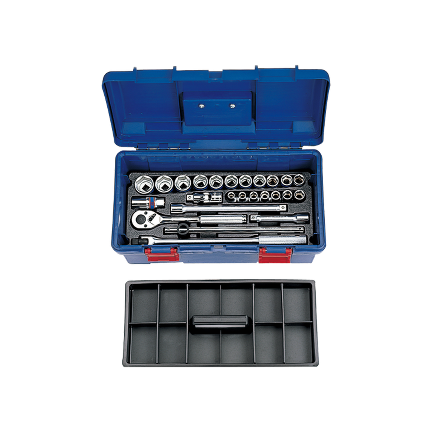 Caja de Herramientas Plástica 17" 1/2" 10-32 mm 6 Puntas 25 Piezas | King Tony