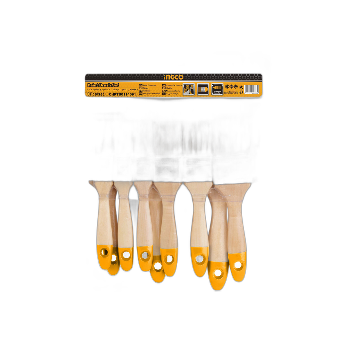 Juego de Brochas Pelo Blanco Mango de Madera (9 Piezas) | Ingco