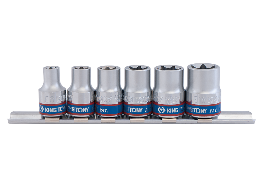 Juego de Socket Torx Hembra Estándar 3/8" E8-E18 con Riel 6 Piezas King Tony