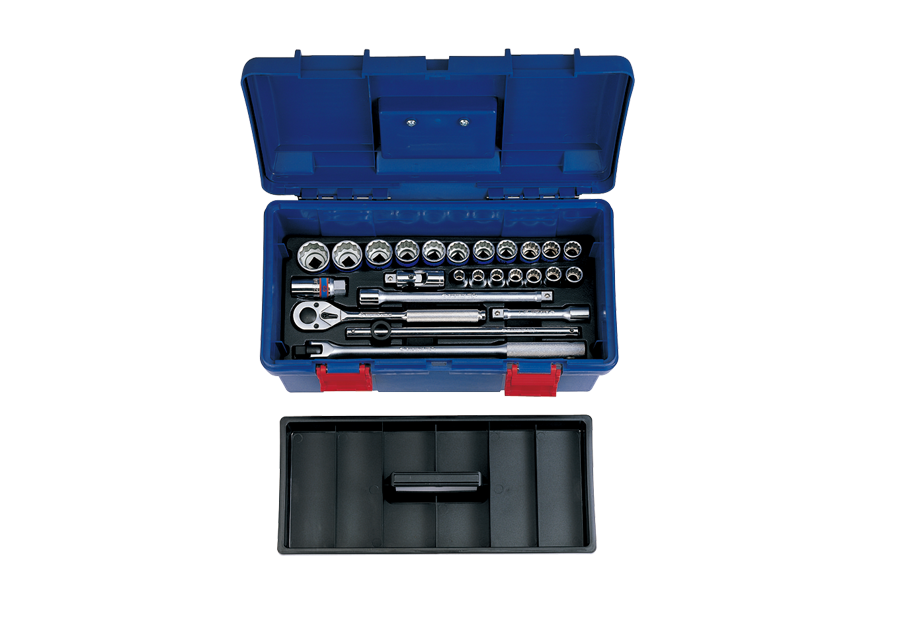 Caja de Herramientas Plástica 17" 10-32 mm 12 Puntas 25 Piezas 1/2" 10-32 mm 12 Puntas 25 Piezas King Tony