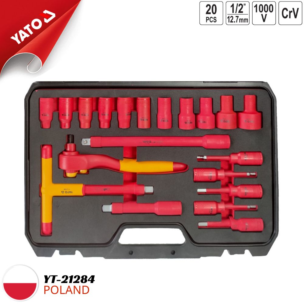 Juego de Socket y Rachet Aisladas 1/2" (20 Piezas, 1000V)