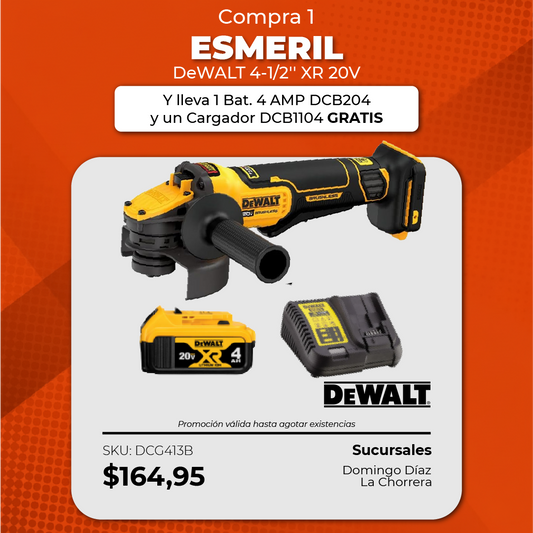 Esmeril 4-1/2'' XR 20V + 1 Bat. 4 AMP DCB204 + Cargador DCB1104