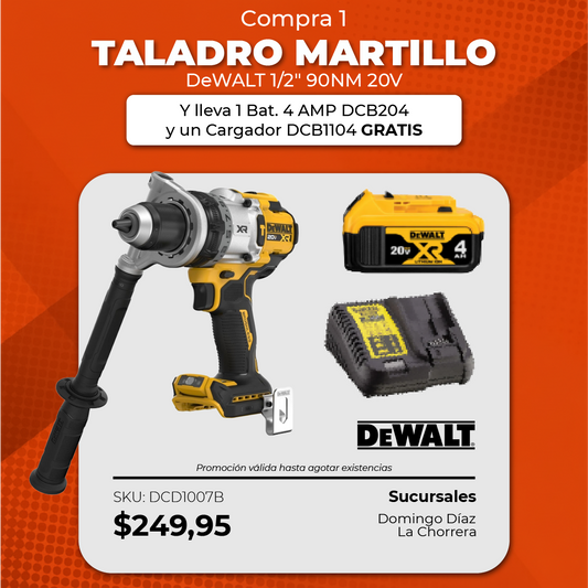 Taladro martillo 1/2" 90NM 20V + 1 Bat. 4 AMP DCB204 + Cargador DCB1104