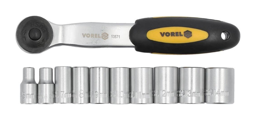 Juego de Socket 1/4" y Ratchet 11 Piezas 5-14 mm Vorel