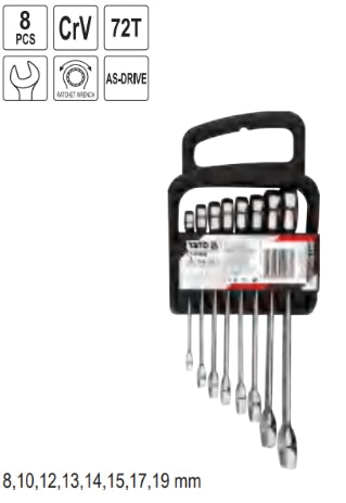 Juego de Llave Combinada 8 Piezas 8-19 mm Ratchet Yato