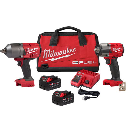 Pistola de Impacto 1/2" + Pistola 3/8" Desnuda 18 V 2 Baterías + Cargador Milwaukee