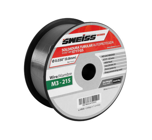 Rollo Soldadura FCAW Autoprotegida 0.030" 0.8 mm AWS E71T-GS (2 Libras) Sweiss