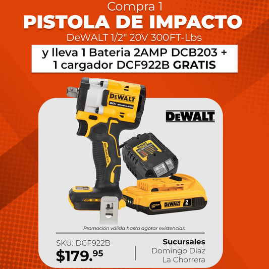 Pistola de Impacto DeWalt + Kit Baterías y Cargador GRATIS