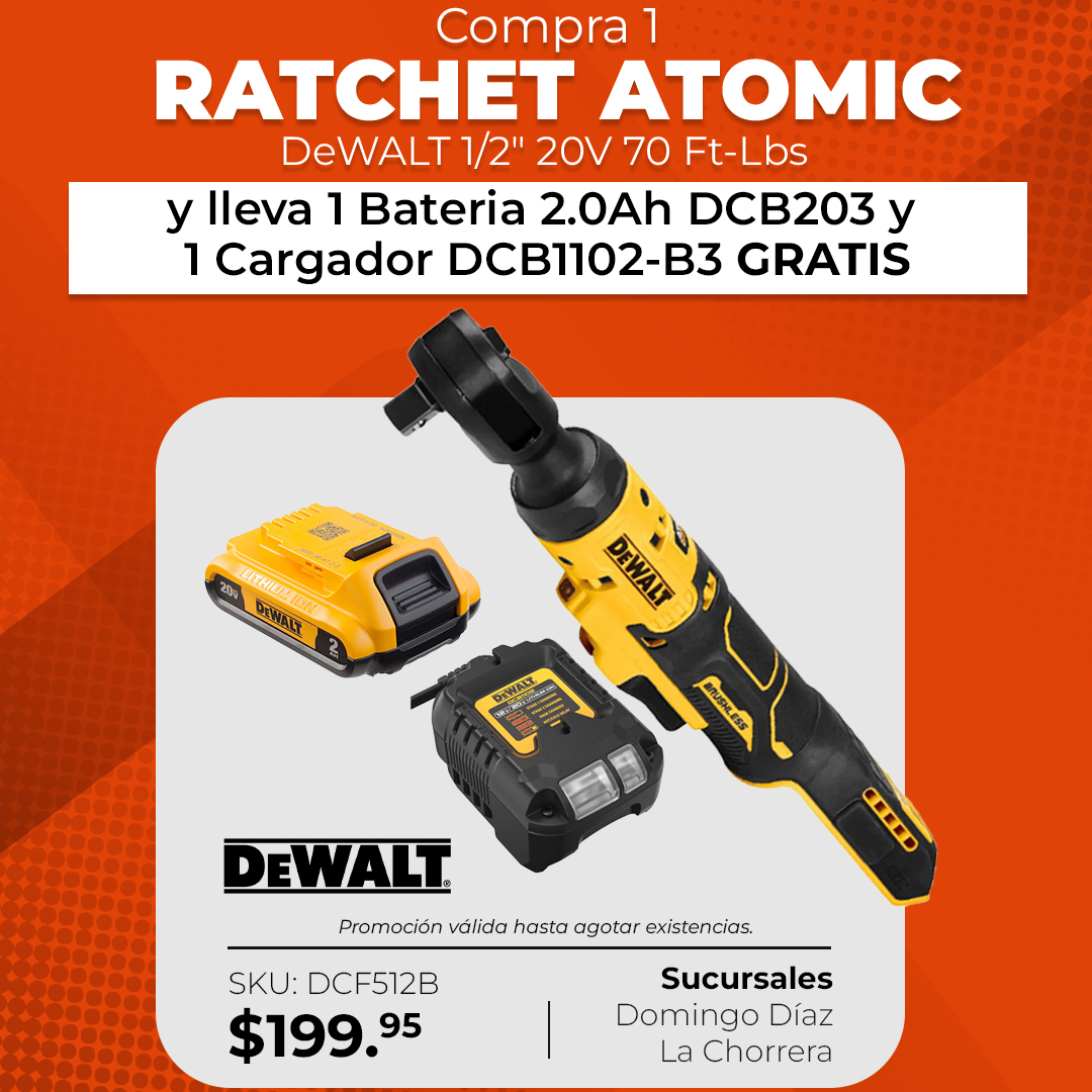 Ratchet DeWalt Atomic + Kit Batería y Cargador GRATIS