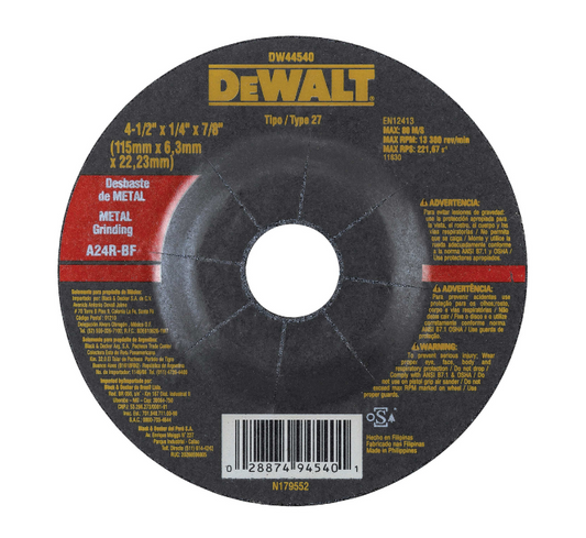 Disco Desbaste Metal 4-1/2" x 1/4" x 7/8" DeWalt