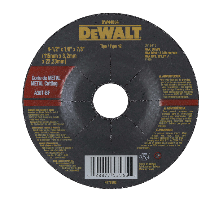 Disco Corte Metal 4-1/2" x 1/8" x 7/8" DeWalt
