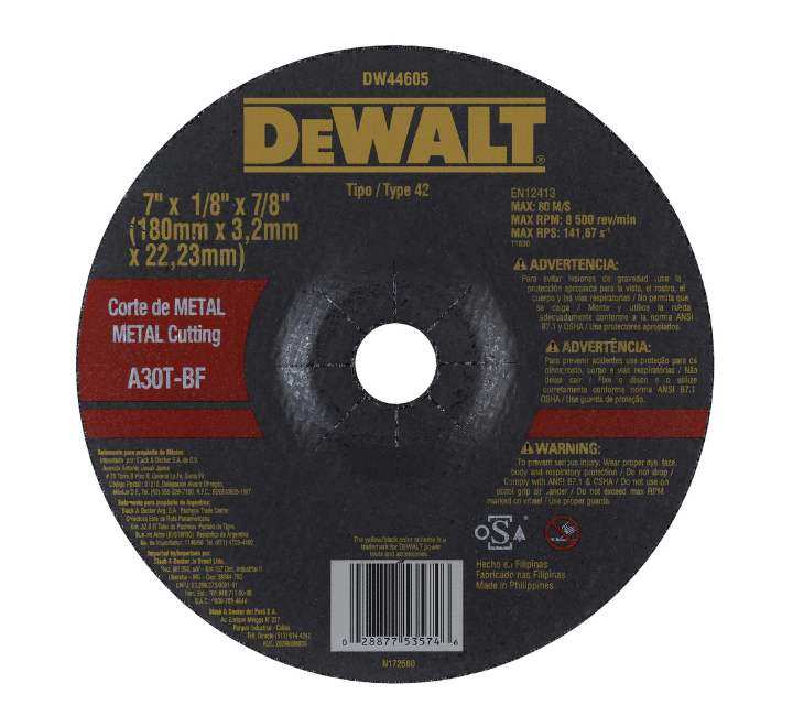 Disco Corte Metal 7" x 1/8" x 7/8" DeWalt