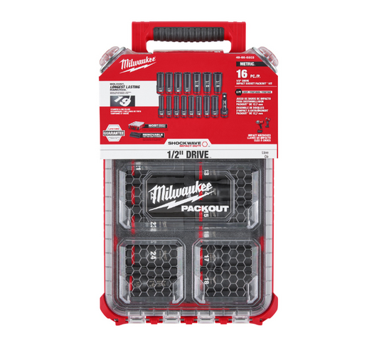 Juego de Socket Largo de Impacto 1/2" 10-24 mm 6 Puntas 16 Piezas Milwaukee