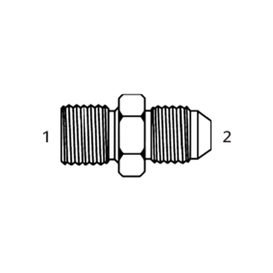 Imagen referencial - Adaptador hidraulico Continental DIN 24 grados H Macho por JIC 37 Macho (diagrama tecnico oficial). Ver ficha tecnica para las roscas y tamano exacto del SKU.