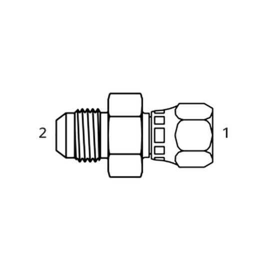 Imagen referencial - Adaptador hidraulico Continental DIN 24 grados L Hembra Giratoria por JIC 37 Macho (diagrama tecnico oficial). Ver ficha tecnica para las roscas y tamano exacto del SKU.