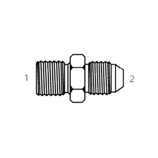 Imagen referencial - Adaptador hidraulico Continental DIN 24 grados L Macho por JIC 37 Macho (diagrama tecnico oficial). Ver ficha tecnica para las roscas y tamano exacto del SKU.