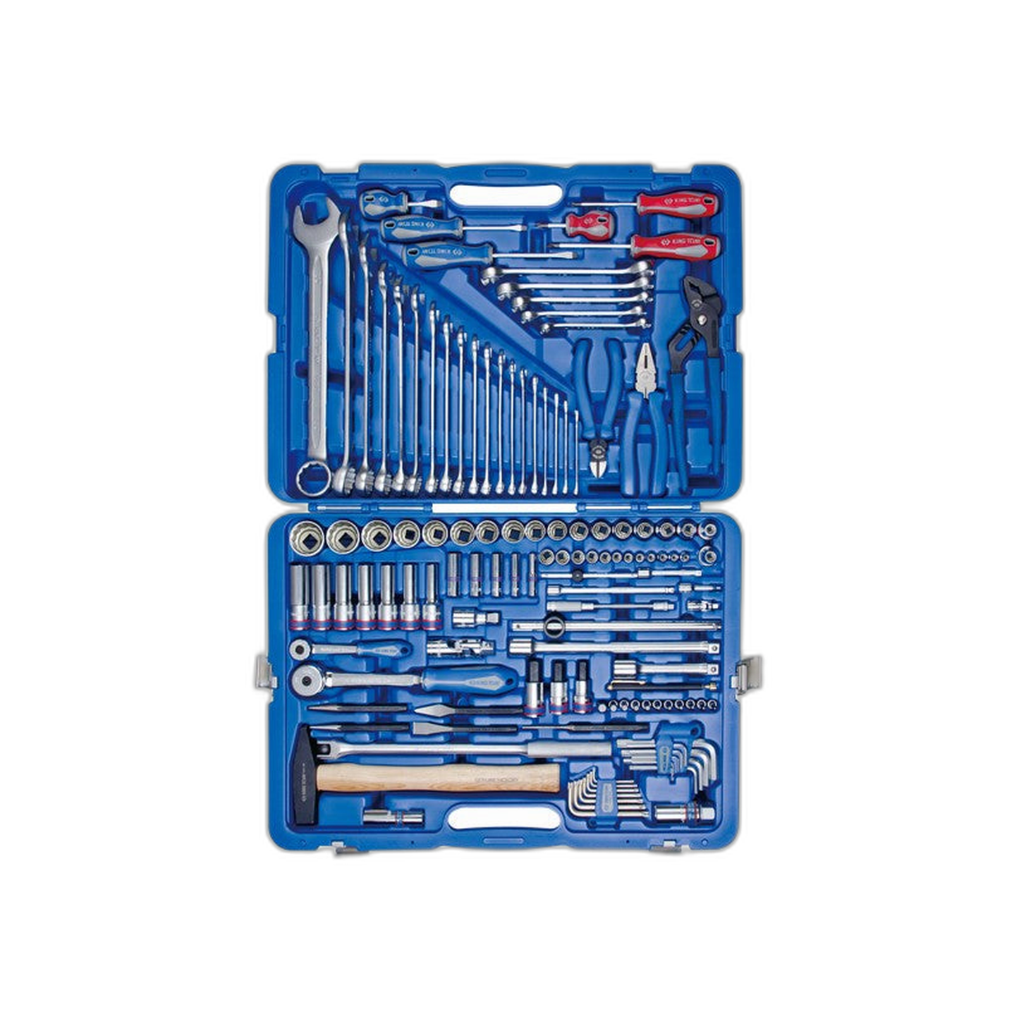 Juego de Socket 12Pt 1/4" + 1/2" y Herramientas 128 Piezas Mango Madera | King Tony