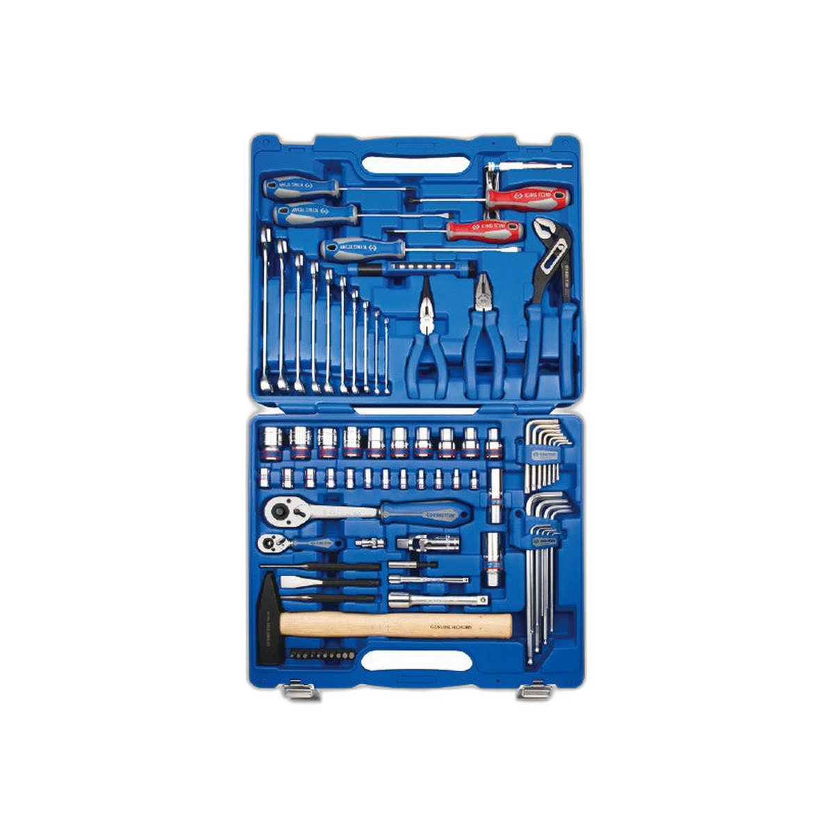 Juego de Socket Métrico 1/4" + 1/2" y Herramientas 81 Piezas Mango Madera | King Tony