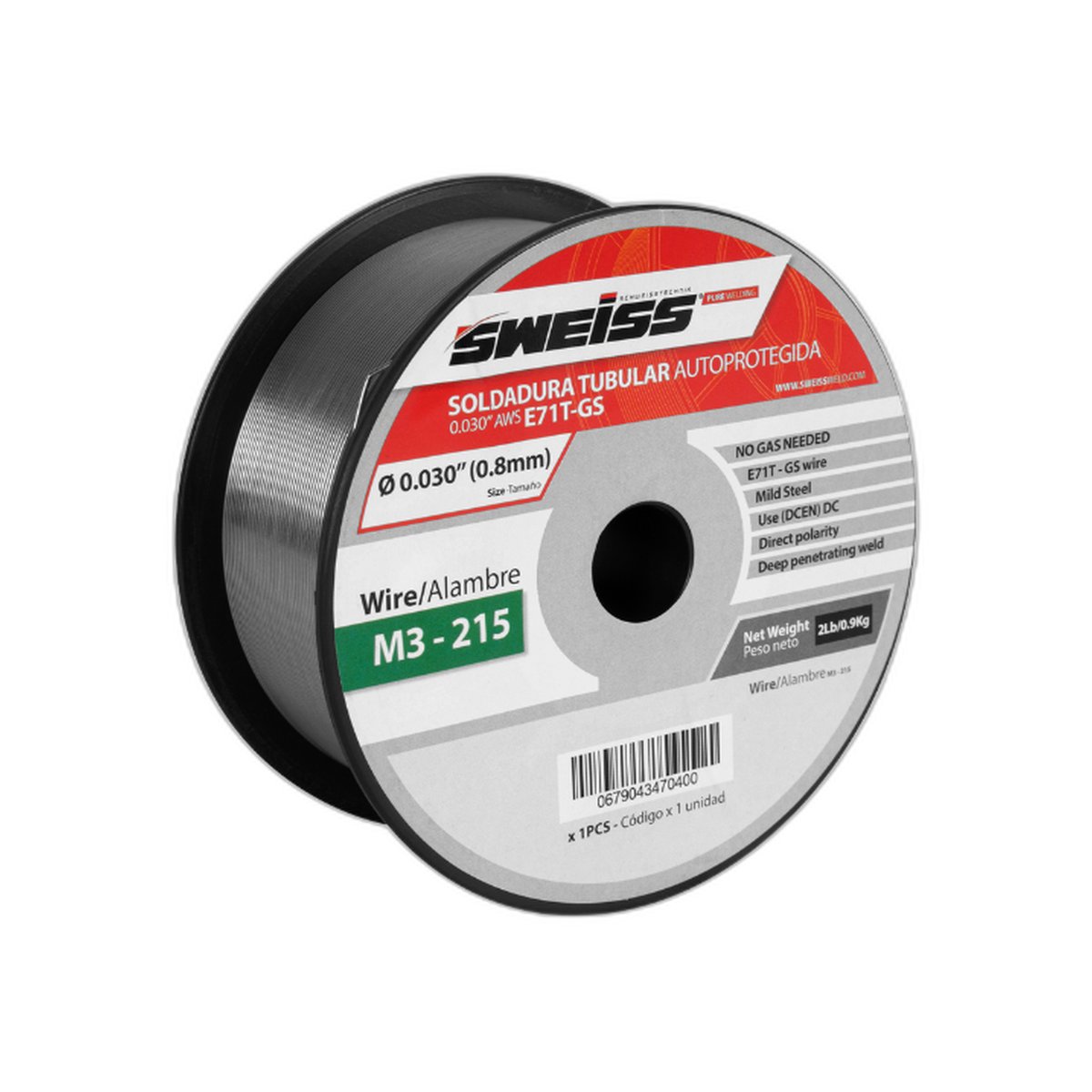 Rollo Soldadura FCAW Autoprotegida 0.030" 0.8 mm AWS E71T-GS (2 Libras) Sweiss
