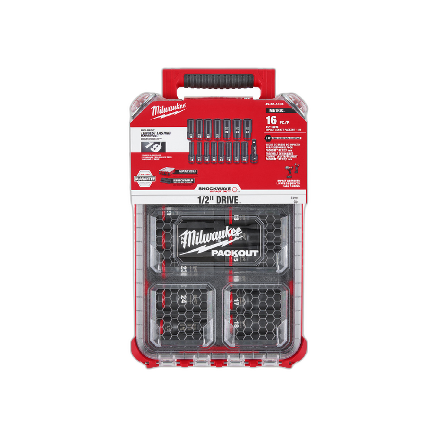 Juego de Socket Largo de Impacto 1/2" 10-24 mm 6 Puntas 16 Piezas | Milwaukee