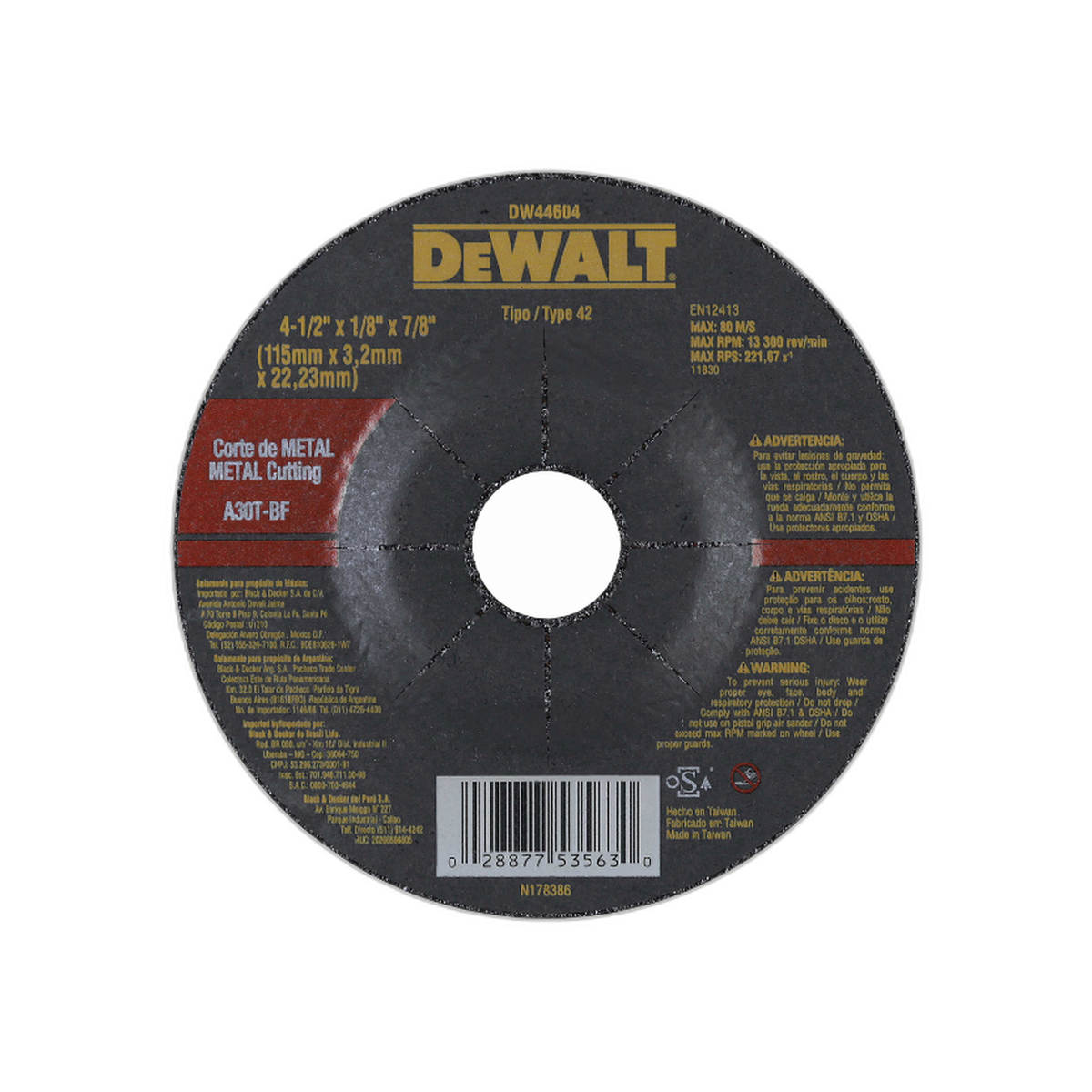 Disco Corte Metal 4-1/2" x 1/8" x 7/8" | DeWalt