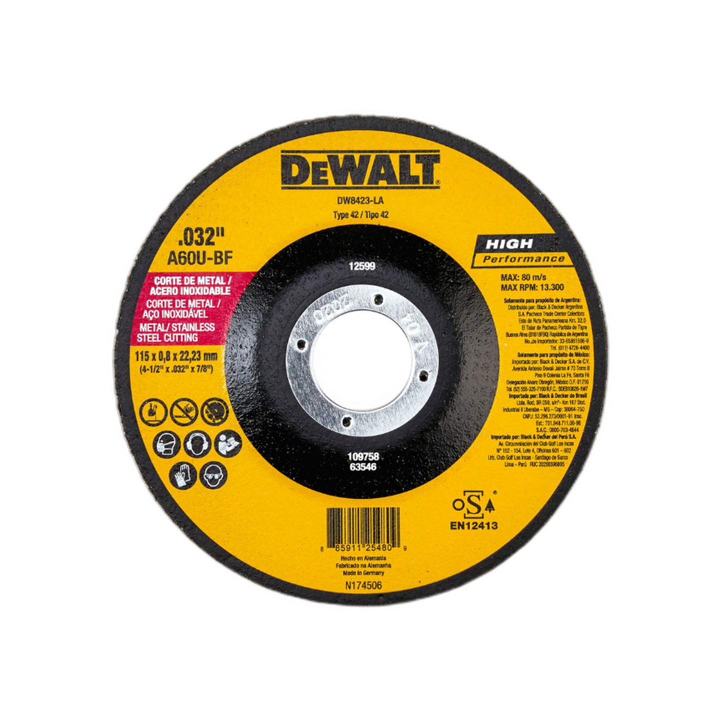 Disco Corte Metal Inoxidable 4-1/2" x 0.8 mm x 7/8" Tipo 27 | DeWalt