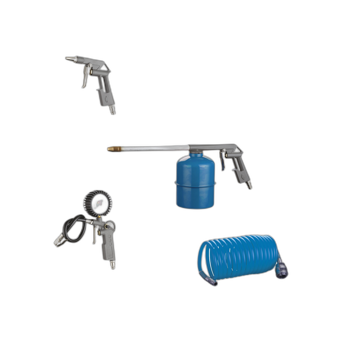 Set de 5 Piezas Pistola de Pintura Pistola de Soplado Pistola de Lavado Pistola Infladora 5 Metros de Manguera Espiral | Elite
