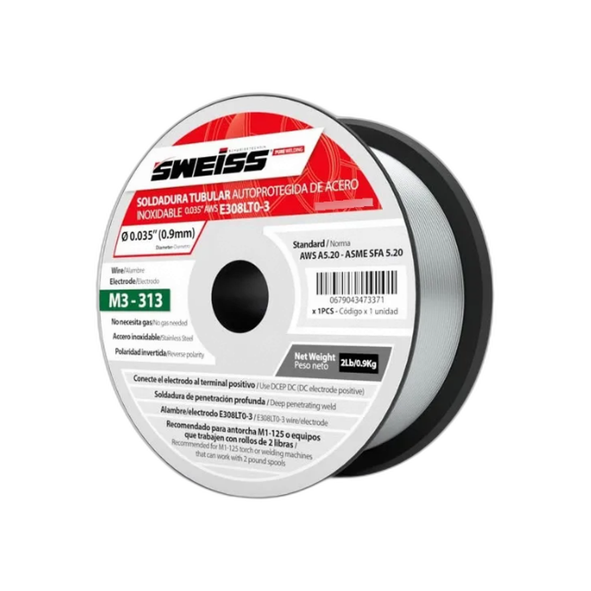 Rollo Soldadura Inoxidable 308 Fluxcore (sin gas) 0.035" o 0.9 mm 2 Libras Sweiss | Genérico