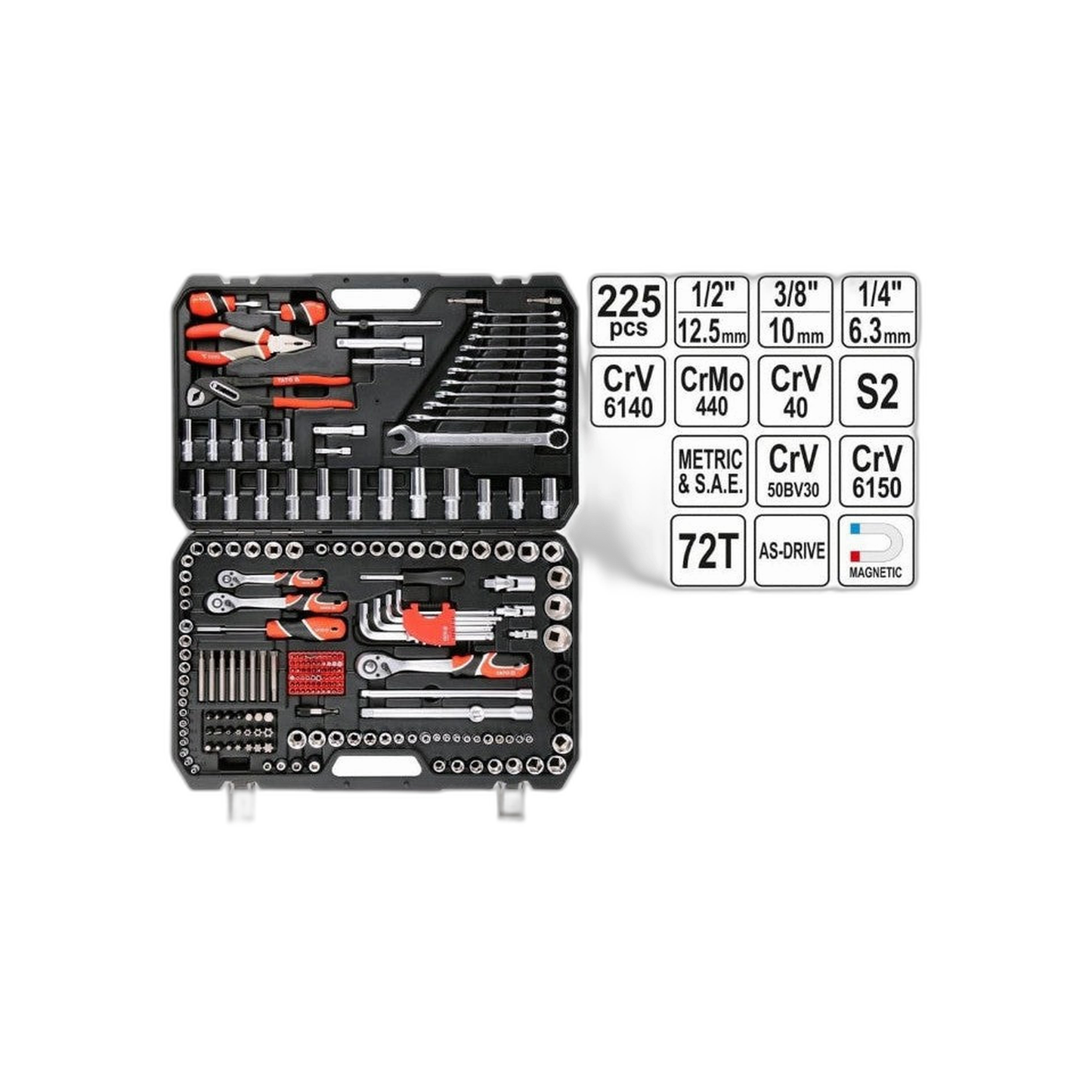 Juego de Herramientas 1/4", 3/8", 1/2" 225 Piezas | Yato