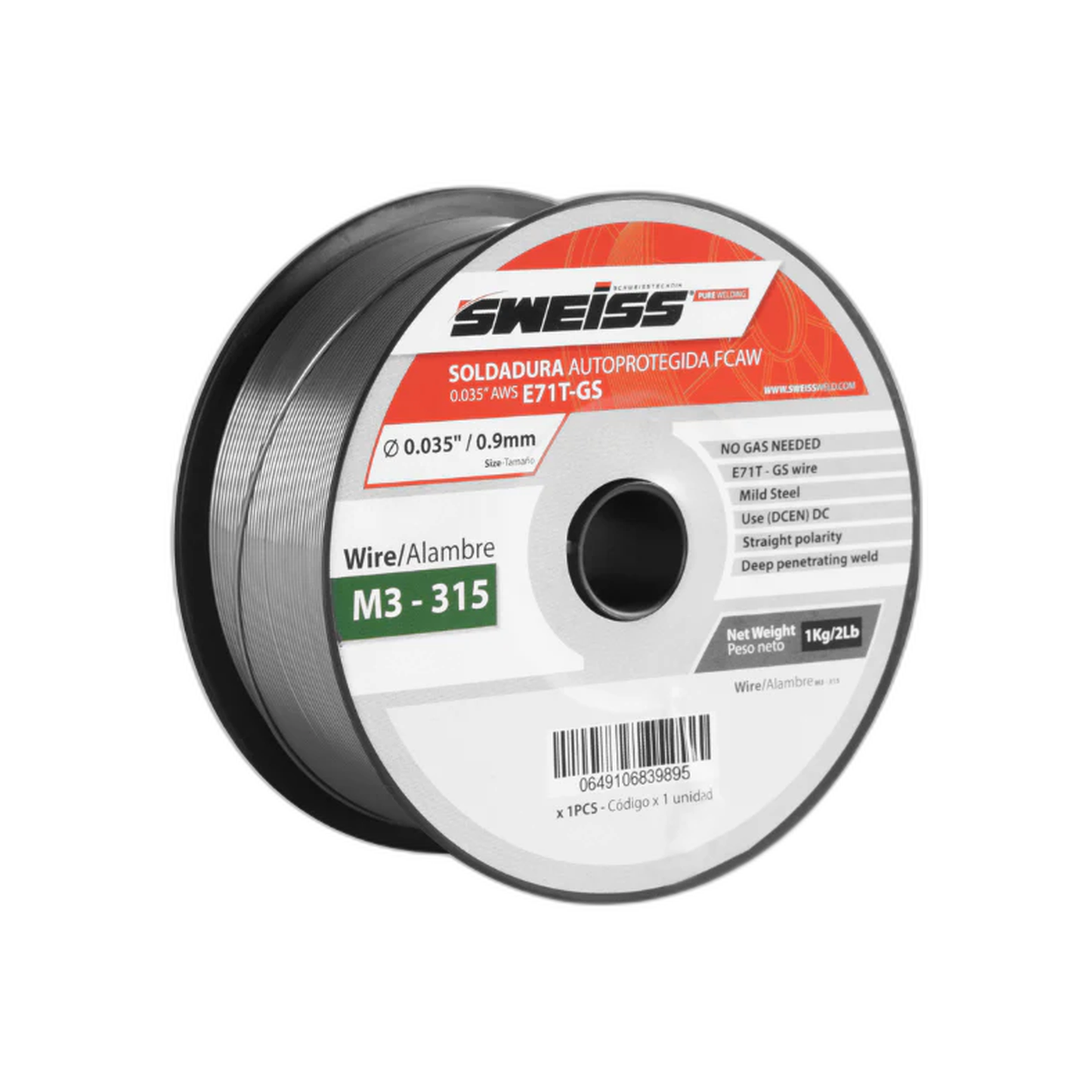 Rollo Soldadura Acero al Carbón Fluxcore (sin gas) 0.035" o 0.9 mm 2 Libras Sweiss | Genérico