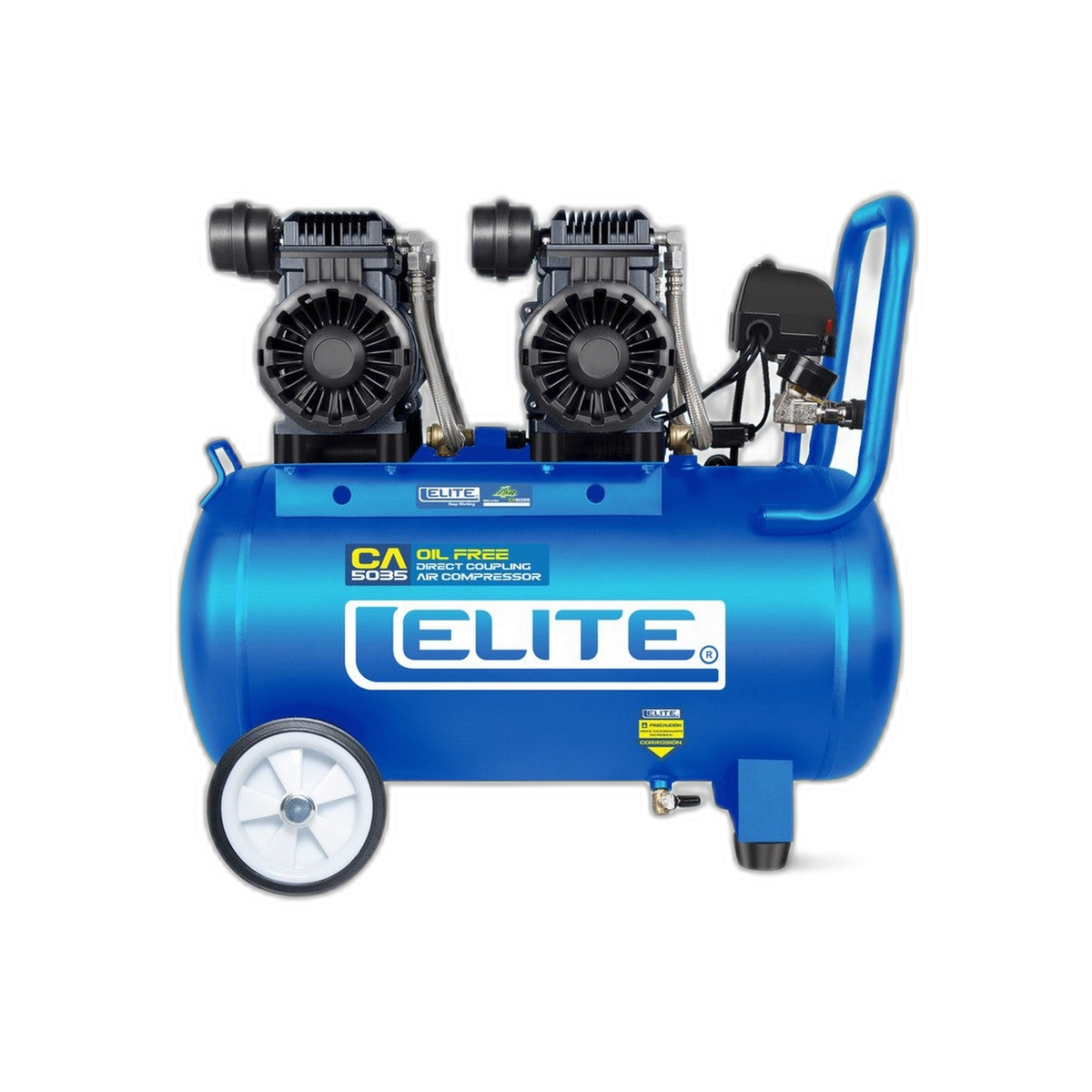 Compresor de Aire 50 Litros 3.5 HP Horizontal de Polea Lubricado Semi Industrial + Kit de Accesorios (Pistola de pintura soplado lavado infladora y manguera espiral) | Elite