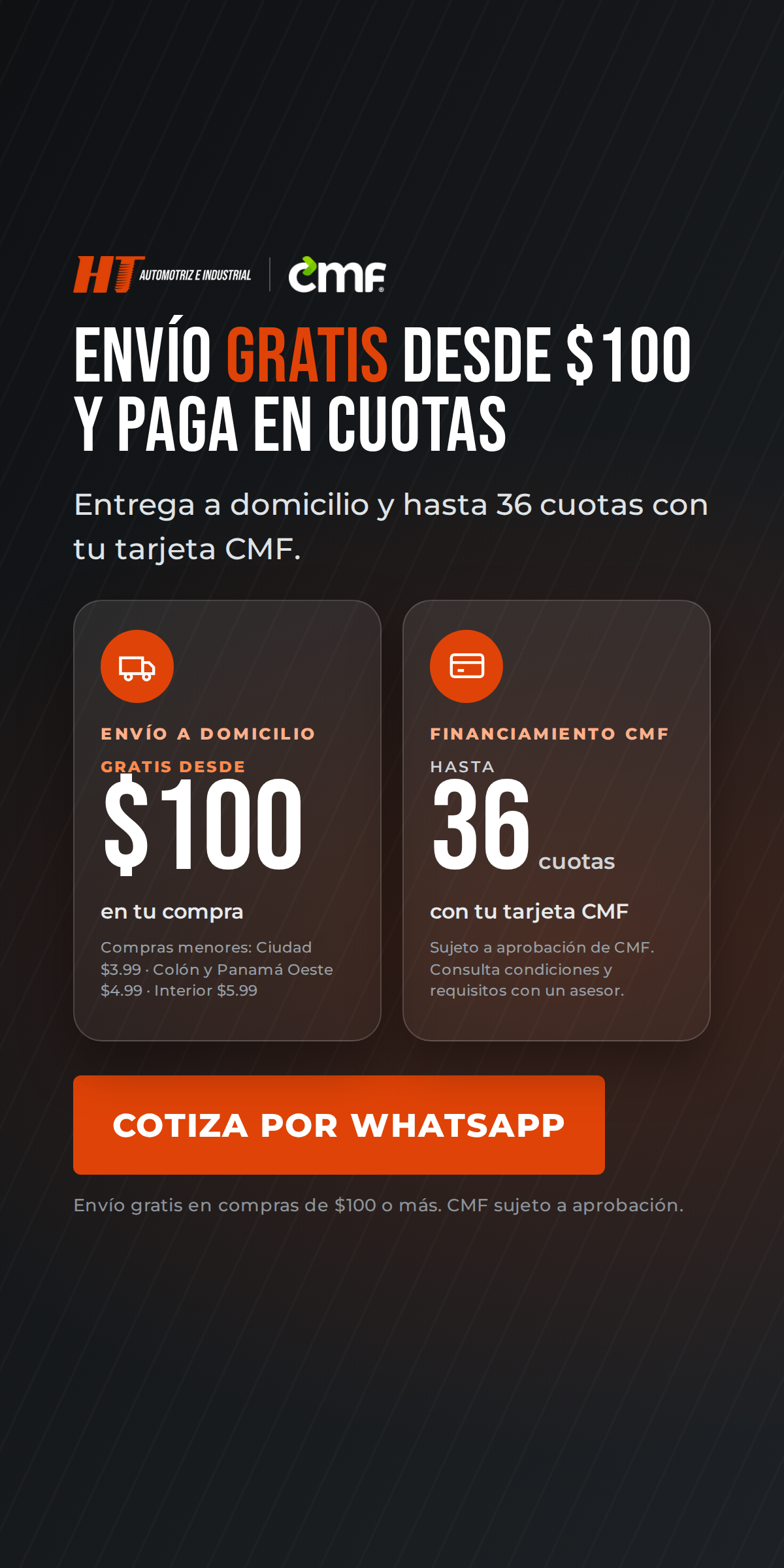 Envío gratis desde $100 y financiamiento CMF hasta 36 cuotas (móvil)