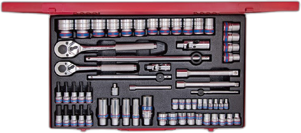 Juego de Caja de Herramientas Combinada 112 Piezas 1/4" y 1/2" Mango Madera