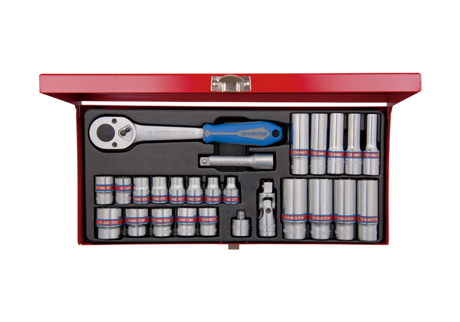 Juego de Socket 3/8" 1/4"-13/16" Estándar y Largo 12 Puntas 26 Piezas King Tony