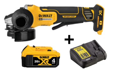 Esmeril 4-1/2" XR 20 V + 1 Batería 4 AMP DCB204 + Cargador DCB1104 DeWalt