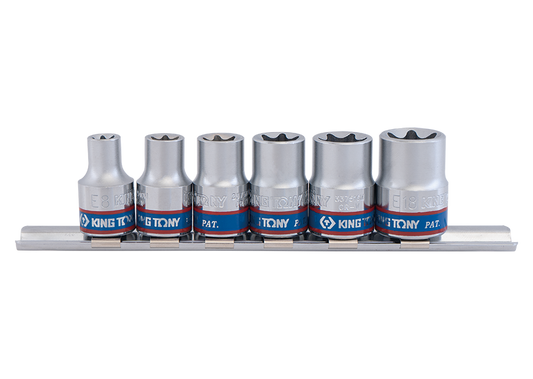 Juego de Socket Torx Hembra Estándar 3/8" E8-E18 con Riel 6 Piezas King Tony