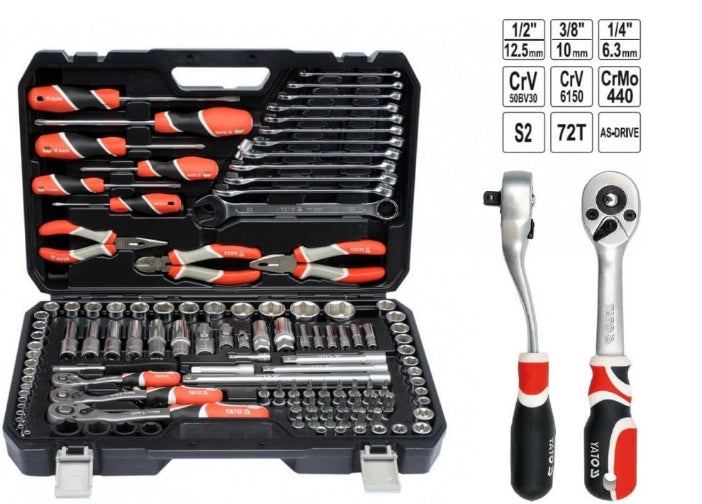 Juego de Herramientas 1/4", 3/8", 1/2" 129 Piezas Yato