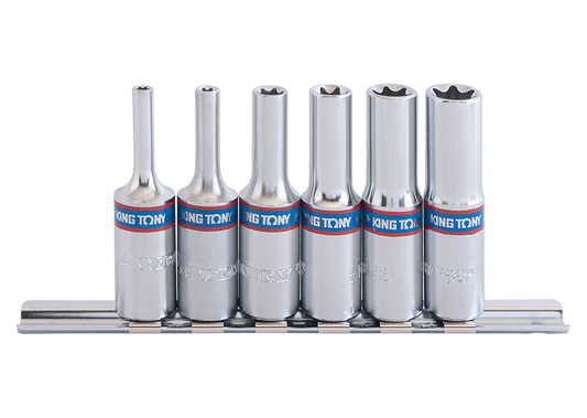 Juego de Socket Torx Hembra Largo 3/8" E4-E14 con Riel 6 Piezas King Tony
