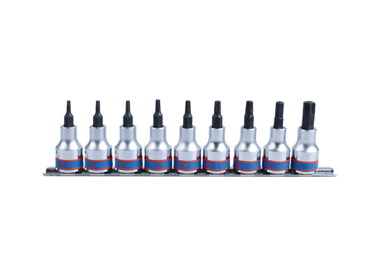 Juego de Socket Torx Macho Estándar Seguridad 3/8" T10-T50 con Riel 9 Piezas King Tony