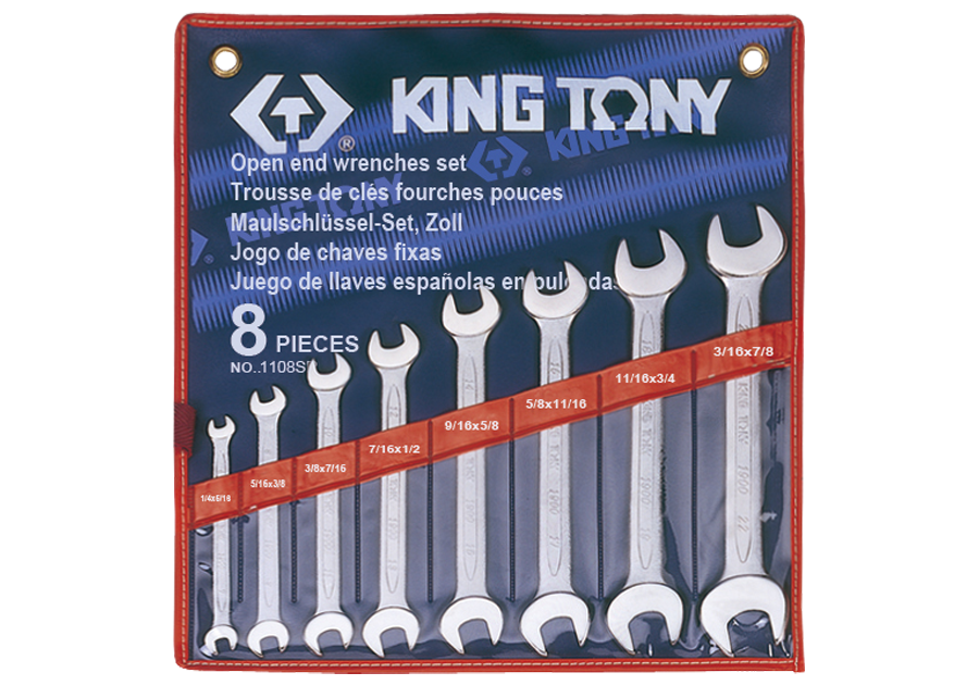 Juego de Llave Abierta 8 Piezas 1/4"-7/8" (1108SR) King Tony
