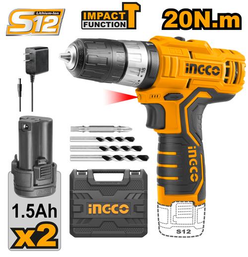 Taladro/Drill Percutor 0.8-10 mm 12V con Maletín Ingco