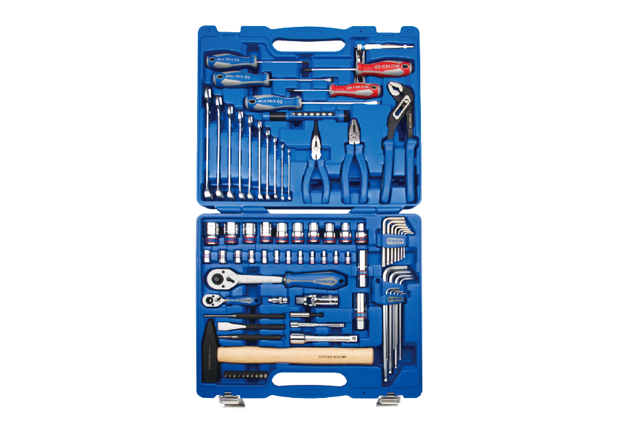 Juego de Socket Métrico 1/4" + 1/2" y Herramientas 81 Piezas Mango Madera King Tony