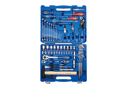 Juego de Socket Métrico 1/4" + 1/2" y Herramientas 81 Piezas Mango Madera King Tony