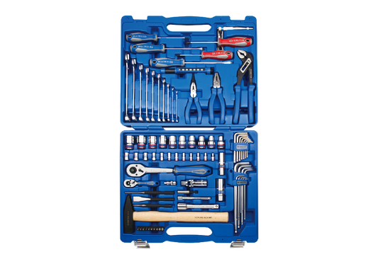 Juego de Socket Métrico 1/4" + 1/2" y Herramientas 81 Piezas Mango Madera King Tony